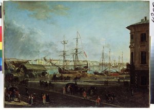 Utsikt over den engelske vollen fra Vasilievsky-øya, St. Petersburg (Utsikt over den engelske vollen fra Vasilievsky-øya). Maleri av Fjodor Yakovlevich Alexeev (1753-1824). Olje på lerret, 53 x 72,5 cm