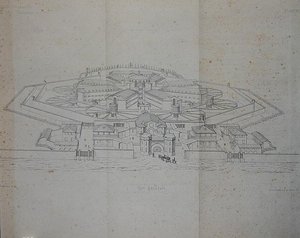 Design for et mobilfengsel for 585 fanger av G.A. Blouet