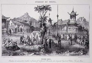 General Montaubans kvartaler i den store pagoden ved Tche Fou, fra "Krigen i Kina" av G.C. de Fortavion