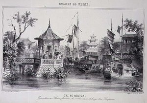 Utsikt over kantonen, som viser kvinnelige sjømenn i sampanene sine, fra "The War in China" av G.C. de Fortavion