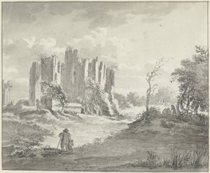Landskap med ruiner og noen bønder av G.F. Buijs (possibly)
