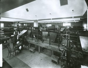 New York Evening Post Press Room (foto av gelatinsølv) av G.P. Hall und Sohn