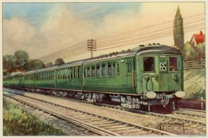 The Southern Railway, Electric Express fra London Bridge til Eastbourne (farge litho)