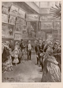 Besøk av dronning Victoria og Albert, Prince Consort til Royal Academy, London, 3. mai 1849 (fotogravyr) av G.S. (after) Amato