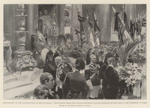 Årsdagen for mordet på kong Humbert, deputasjoner fra de italienske provinsene som plasserer kranser på graven i Pantheon i Roma