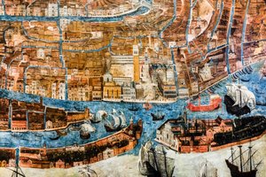 Fugleperspektiv over byen Venezia av G. Barzenti