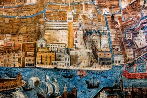 Fugleperspektiv over byen Venezia av G. Barzenti