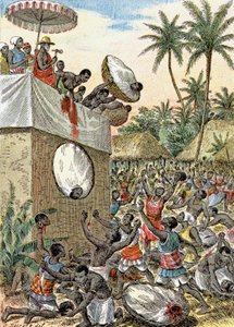 Menneskeofringer i Afrika, ca. 1900 (illustrasjon)