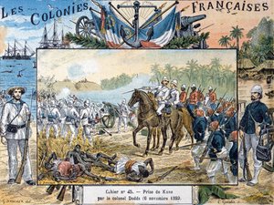 The Siege of Kana av general Alfred-Amedee Dodds (1842-1922) 6. november 1892, gravert av L. Geisler
