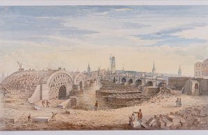 London Bridge gammel og ny, London, 1828