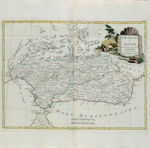 Andalusia og Granada, gravering av G. Zuliani hentet fra Tome I of the Newest Atlas publisert i Venezia i 1776 av Antonio Zatta, Private Collection av G. Zuliani