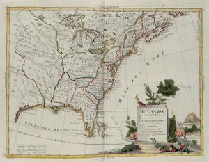 Canada, de engelske koloniene med Louisiana og Florida, gravering av G. Zuliani hentet fra Tome I of the Newest Atlas publisert i Venezia i 1778 av Antonio Zatta, Private Collection av G. Zuliani