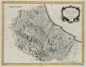 Farther and Hither Abruzzo, gravering av G. Zuliani hentet fra Tome II av "Newest Atlas" utgitt i Venezia i 1783 av Antonio Zatta, Private Collection av G. Zuliani