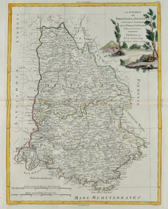 Styringene av Dauphin, Provence, Venaissin-fylket og Principate of Orange, gravering av G. Zuliani hentet fra Tome I of the Newest Atlas publisert i Venezia i 1777 av Antonio Zatta, Priv av G. Zuliani