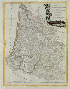 Styringen av Guyenne og Gascogne med Bearn og Nedre Navarre, gravering av G. Zuliani hentet fra Tome I of the Newest Atlas publisert i Venezia i 1776 av Antonio Zatta, Private Collection av G. Zuliani