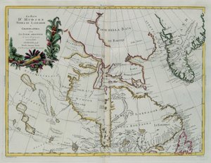 Hudson Bay, Land of Labrador og Grønland med de tilstøtende øyene, gravering av G. Zuliani hentet fra Tome I av "Newest Atlas" publisert i Venezia i 1778 av Antonio Zatta, Private Collection