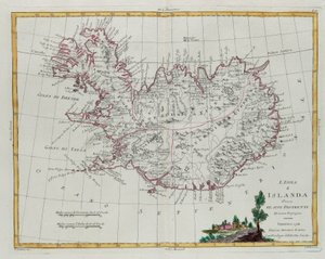 Island delt inn i sine distrikter, gravering av G. Zuliani hentet fra Tome III av "Newest Atlas" publisert i Venezia i 1781 av Antonio Zatta, Private Collection av G. Zuliani