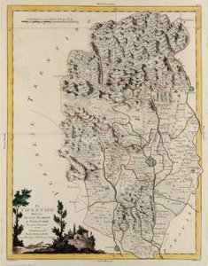 Landområde i delstaten Veneto: området av Vicenza delt inn i bispedømmer og magistrater, gravering av G. Zuliani hentet fra Tome II av "Nyeste atlas" utgitt i Venezia i 1782 av Antonio Zatta, privat samling av G. Zuliani