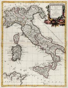 Politisk kart over Italia, gravering av G. Zuliani hentet fra Tome II av "Newest Atlas" publisert i Venezia i 1782 av Antonio Zatta, Private Collection