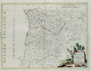 Portugal, det vil si provinsene Entre Douro, Minho, Traz-os-Montes og Beir, gravering av G. Zuliani hentet fra Tome I of the Newest Atlas publisert i Venezia i 1776 av Antonio Zatta, Private Coll. av G. Zuliani
