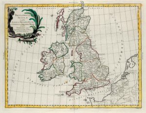 De britiske øyer som finnes i Albion eller Greater Britain og Ivernia eller Lesser Britain, gravering av G. Zuliani hentet fra Tome I of the Newest Atlas publisert i Venezia i 1785 av Antonio Zatta