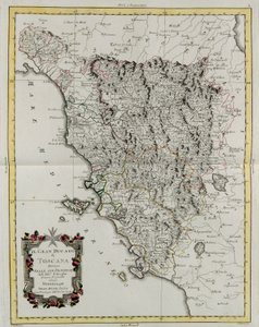 Storhertugdømmet Toscana delt inn i sine provinser, gravering av G. Zuliani hentet fra Tome II av "Newest Atlas" utgitt i Venezia i 1783 av Antonio Zatta, Private Collection