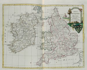 The Kingdoms of England and Ireland, gravering av G. Zuliani hentet fra Tome I of the Newest Atlas publisert i Venezia i 1776 av Antonio Zatta, Private Collection av G. Zuliani