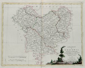 Pfalzene i Krakov, Lekzyca, Sieradz, Sandomir og Lublin, gravering av G. Zuliani hentet fra Tome III av "Newest Atlas" publisert i Venezia i 1781 av Antonio Zatta, Privat samling av G. Zuliani