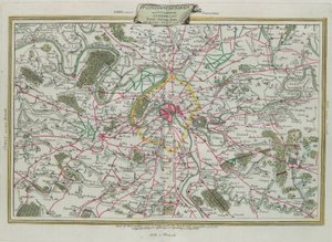 Omrisset av Paris, The Governances of France and Orleans, gravering av G. Zuliani hentet fra Tome I of the Newest Atlas publisert i Venezia i 1776 av Antonio Zatta, Private Collection