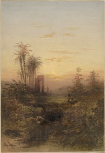 Solnedgang i et orientalsk landskap av Gabriel Hippolyte Lebas