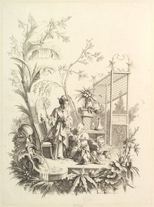 Chinoiserie med figurer i et landskap, 1700-tallet.