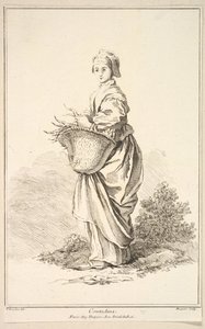 Contadina, fra Samling av forskjellige utenlandske figurer Oppfunnet av F. Boucher P...., 1700-tallet. av Gabriel Huquier