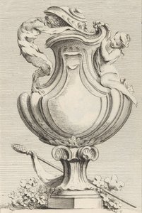 Design for en vase med en faun og en nymfe, fra Livre de Vases Book of Vases, plate 1..., 1742-50. av Gabriel Huquier