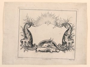 Escutcheon, fra "Recueil Nouveau de Differens Cartouche" av Gabriel Huquier