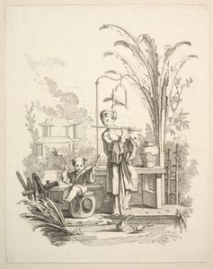 Fløytist og en barnepaukist, ca. 1742. av Gabriel Huquier