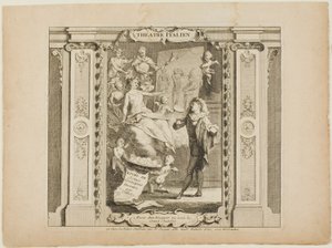Italiensk teater, frontispice til Livre de Scenes Comiques av Gabriel Huquier