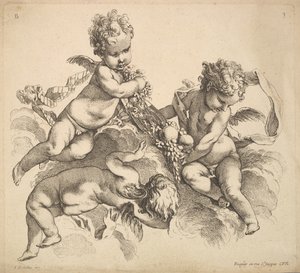 Tre barn med et fruktfat, 1738-45. av Gabriel Huquier