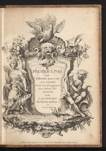 Titteltrykk for en serie på seks ornamenter Ulike design for utøvere av kunst, første bok (serietittel) Premier livre de différents morceaux a l
