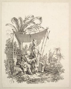 Kvinne som viser nysgjerrigheter til soldat, ca. 1742. av Gabriel Huquier