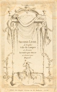Second Book of Ends of Lamps and Currency Trophy: Tittelside av Gabriel Huquier after Claude Gillot