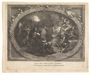 Voltaire kom til helvete av Gabriel Jacques de Saint Aubin (school of)