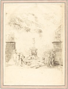 Allegori om oppføringen av statuen av Ludvig XV (Allegory on the Establishment of a av Gabriel Jacques de Saint Aubin