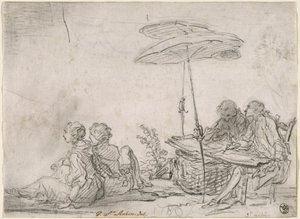 Tegnere Utendørs av Gabriel Jacques de Saint Aubin