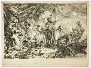 Laban leter etter husgudene sine av Gabriel Jacques de Saint Aubin