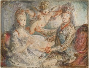 Louis XVI og Marie-Antoinette kronet av kjærlighet av Gabriel Jacques de Saint Aubin