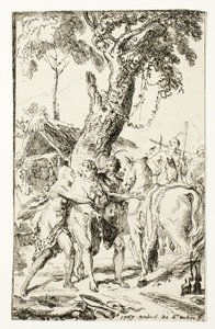 The Escape of M. de Belle-Isle, Prisoner in the Attakapas, plate fire fra Les Nouveaux Voyages aux Indes Occidentales av Gabriel Jacques de Saint Aubin
