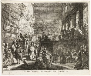 Utsikt over salongen i Louvre i år 1753 av Gabriel Jacques de Saint Aubin