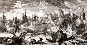 Sjøslag - gravering av Gabriel Perelle