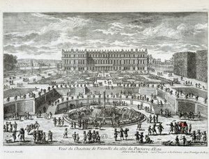 Utsikt over Chateau de Versailles fra siden av vannsengen - av Perelle, sent på 1600-tallet av Gabriel Perelle