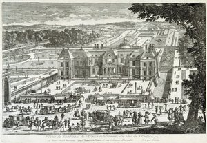 Utsikt over slottet Vaux Le Vicomte (Vaux-Le-Vicomte) fra inngangssiden (hager ved Le ours) - av Perelle, sent på 1600-tallet av Gabriel Perelle